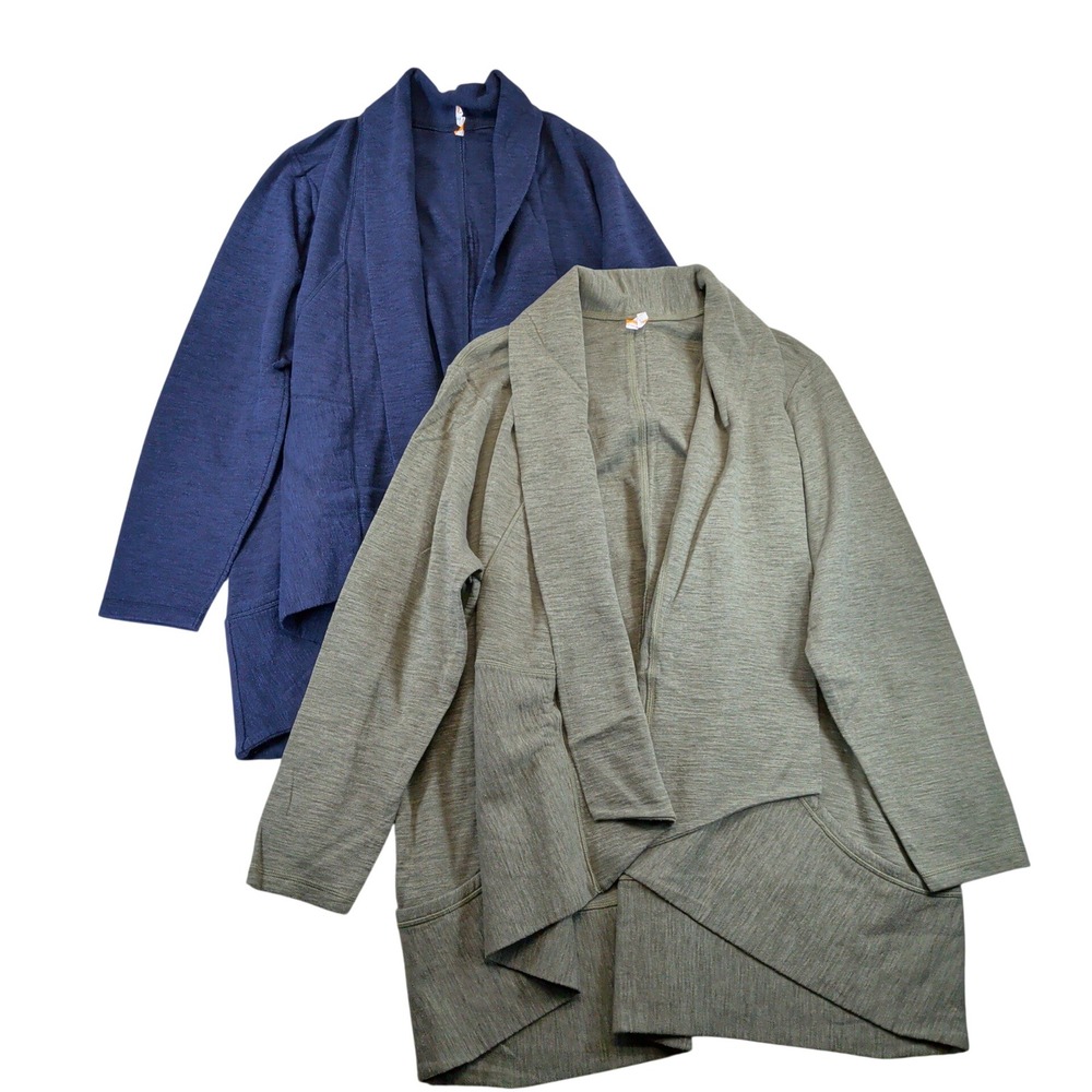 Lucy Womens Tranquility Slub Open Front Cardigan Sweater Set of 2 Blue Green 2X